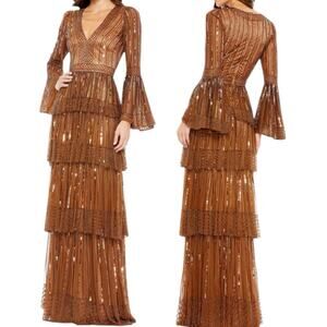 Mac Duggal Brown Maxi Dress